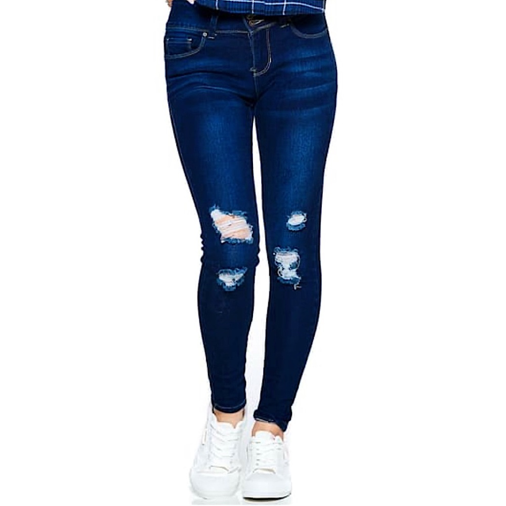 California Vintage Juniors 7/28 Hi-Rise Dark Wash Distressed Skinny Jeans